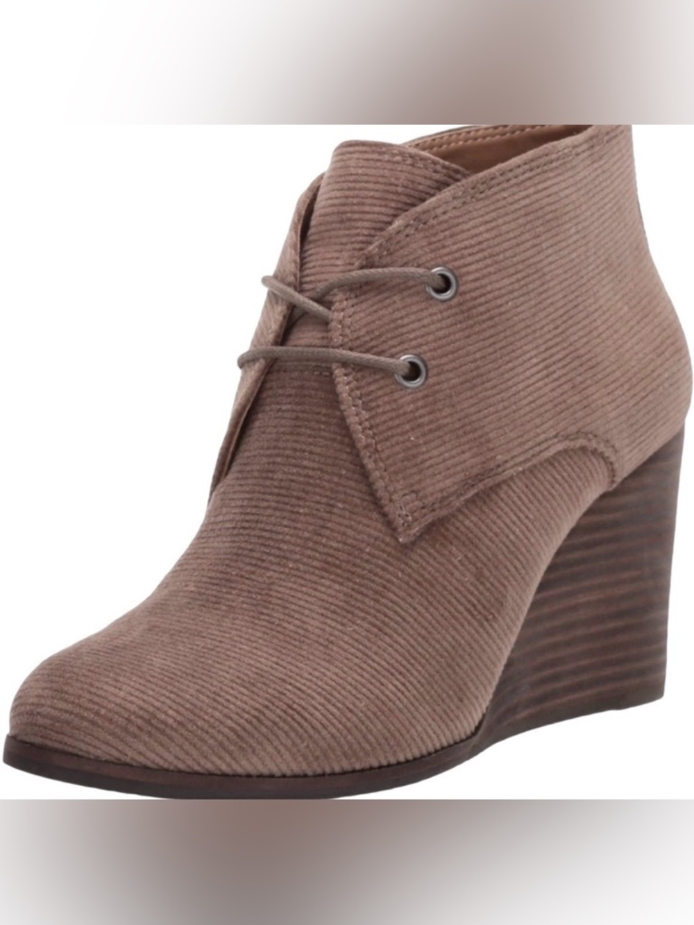 NIB [Lucky Brand] Shiijo Padded Insole Ankle Wedge Boots, Antique Green Corduroy
